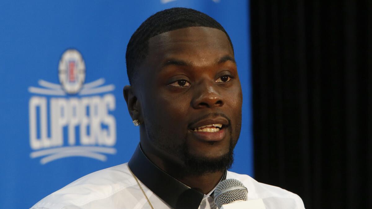 Clippers guard Lance Stephenson speaks at his introductory news conference in Playa Vista on June 18.