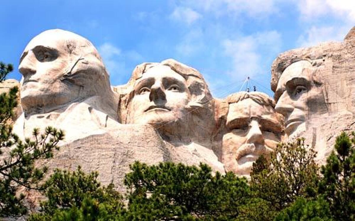 Four presidents' faces are carved into Mount Rushmore, South Dakota.
