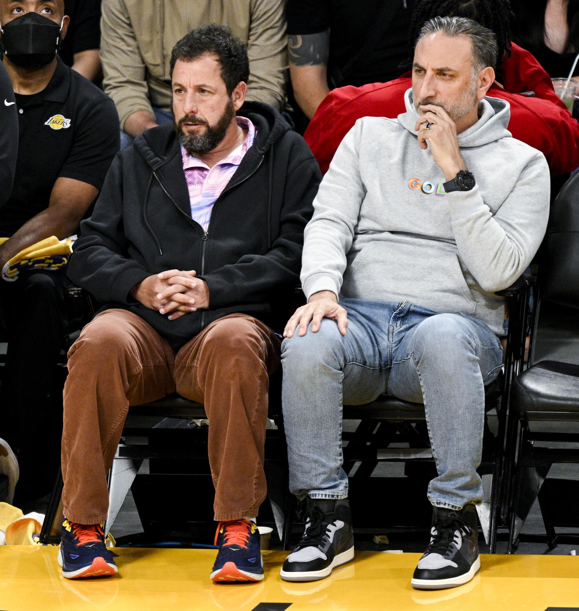 Adam Sandler attends during the first quarter of game four in the NBA Playoffs Western Conference Finals.