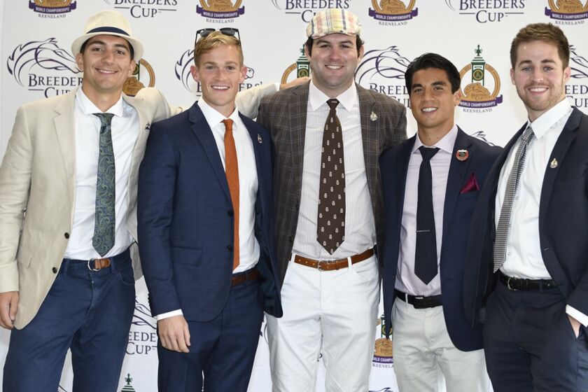 From left, Dan Giovacchini, Reiley Higgins, Alex Quoyeser, Patrick O’Neill and Eric Armagost at Breeders Cup at Keeneland