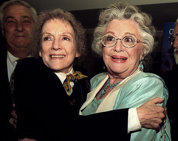 Evelyn Keyes, left, and Ann Rutherford meet in 1998 at the re-release of "Gone With the Wind," at The Motion Picture Academy Theater.
