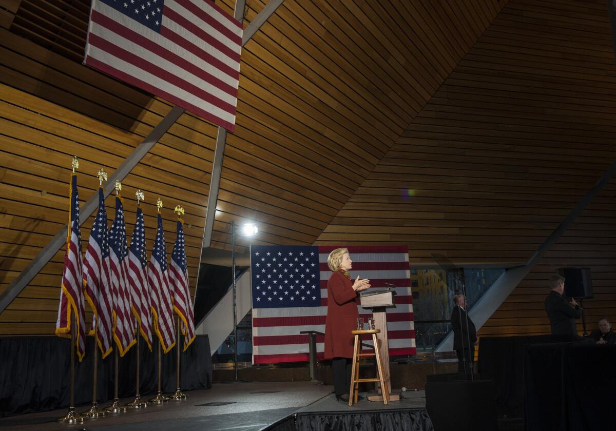 Democratic presidential candidate Hillary Clinton speaks at the University of Minnesota on Tuesday.