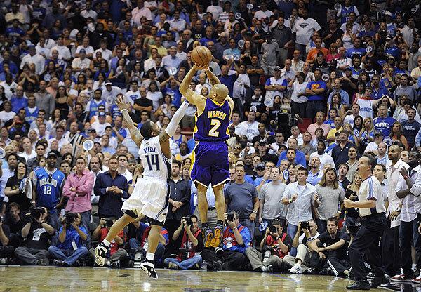 Fisher made a score-tying three-point shot with 4.6 seconds remaining in Game 4 of the 2009 NBA Finals against Orlando, then sealed the victory with a three-pointer with 31.3 seconds left in overtime.