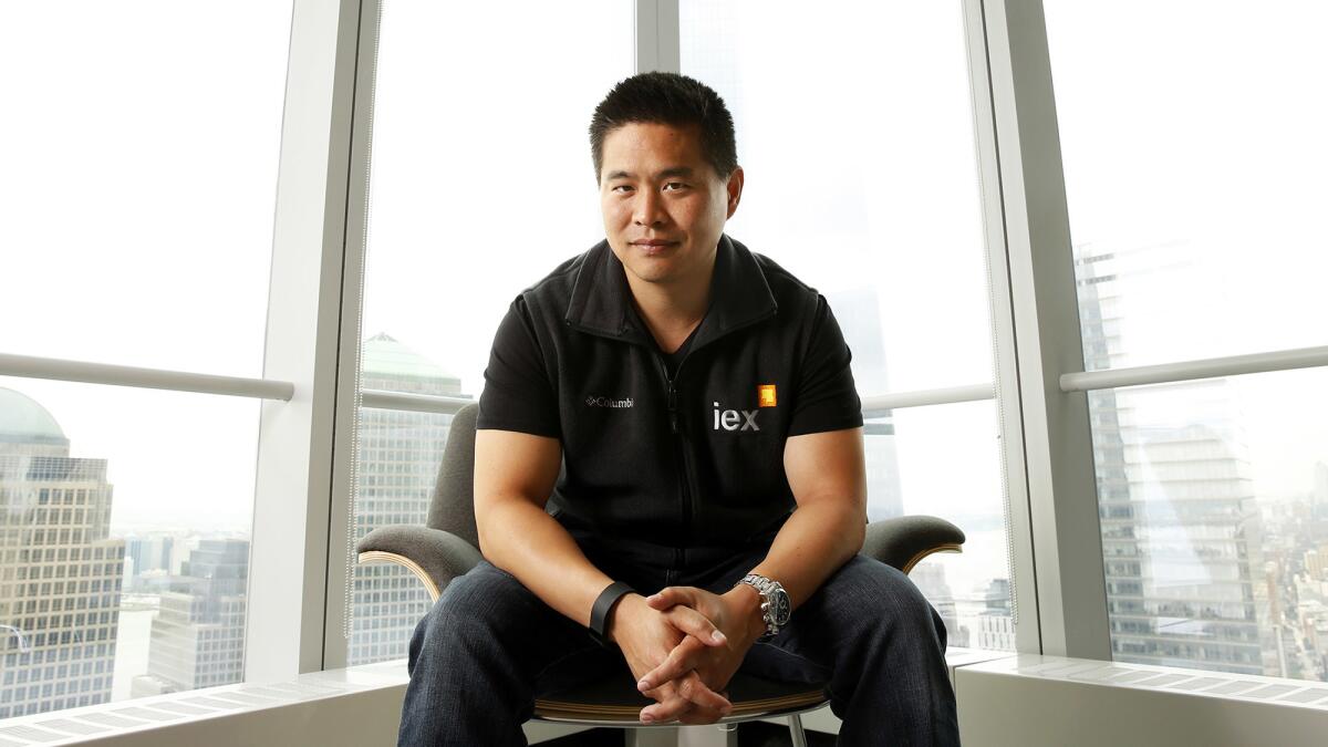 Brad Katsuyama, chief executive of new stock exchange IEX, at the firm's headquarters at 4 World Trade Center in New York.