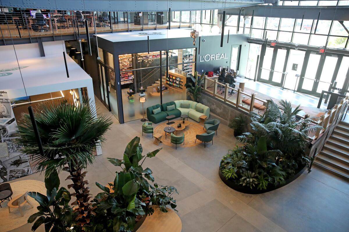 A L'Oréal store sits near the front entrance of the company office in El Segundo.