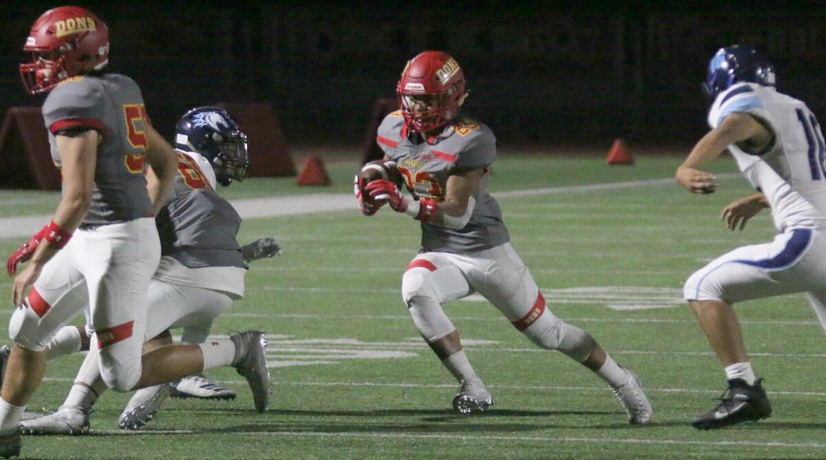 Sophomore Tanoai Letuli was part of the Dons' deep, talented running corps.