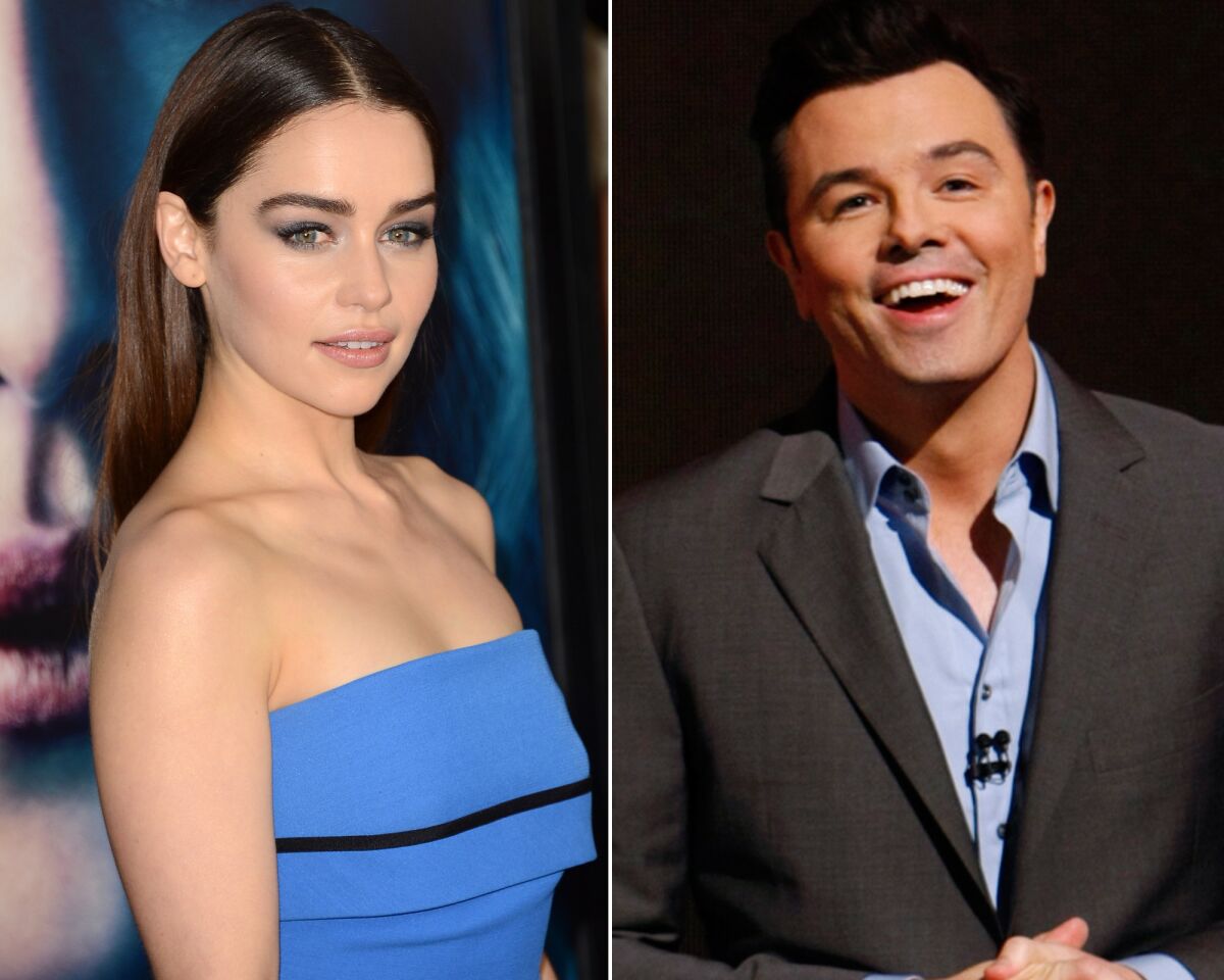 Seth MacFarlane and Emilia Clarke reportedly ended their relationship in March. Distance was to blame for the split between the Oscar host, 39, and the "Game of Thrones" actress, 25. The pair stepped out around the time of the Emmy Awards in September 2012, and were photographed together frequently afterward. We couldn't help but wonder if the dragon mother was peeved that he didn't include her in his Oscar musical flop "We Saw Your Boobs," since she's frequently been topless on her HBO series. But, you know, being neglected in that way is probably something most women would actually prefer, and technically, HBO still ain't the movies. MORE: Seth MacFarlane and Emilia Clarke of 'Game of Thrones' split up