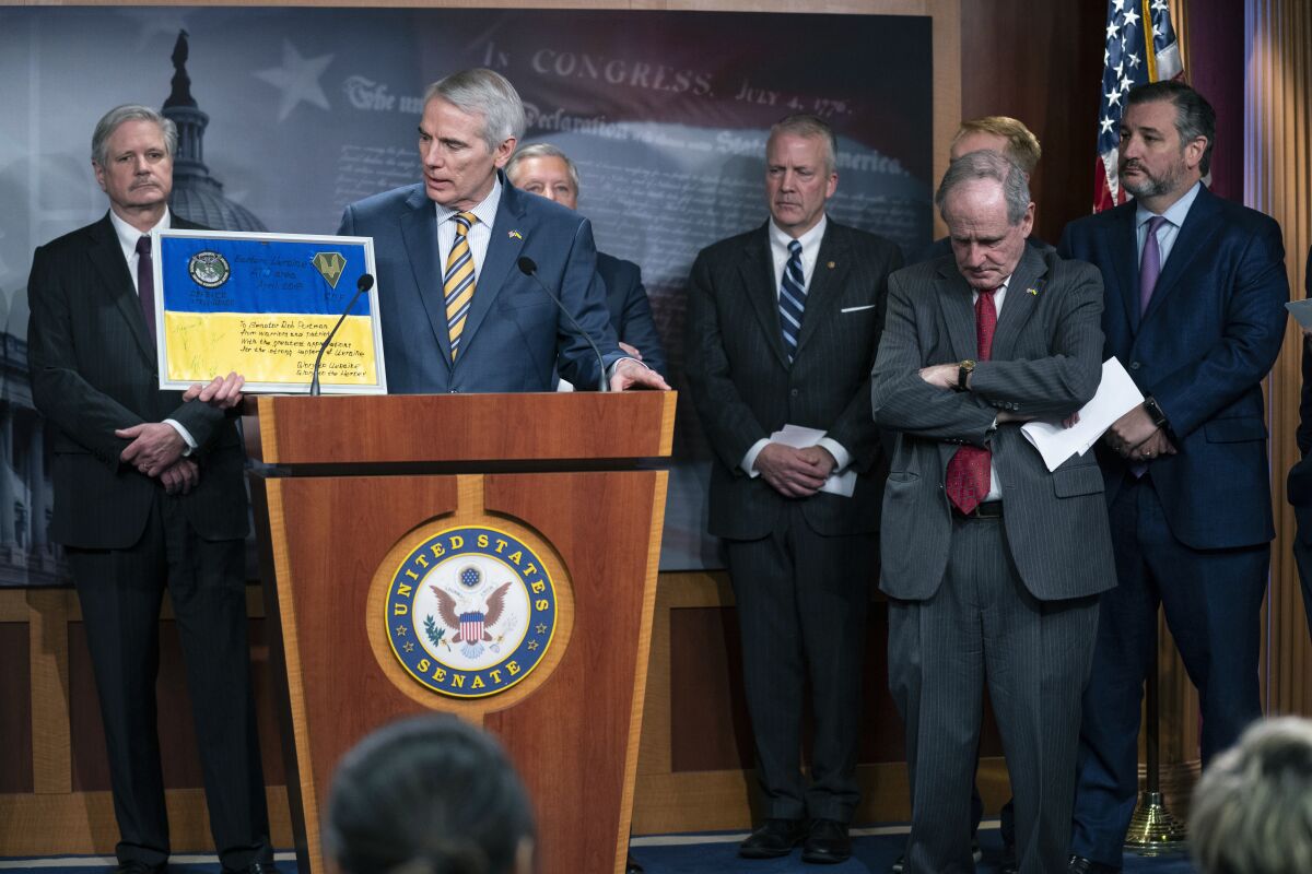Sen. Rob Portman, R-Ohio, speaks during a news conference on Capitol Hill on Wednesday.