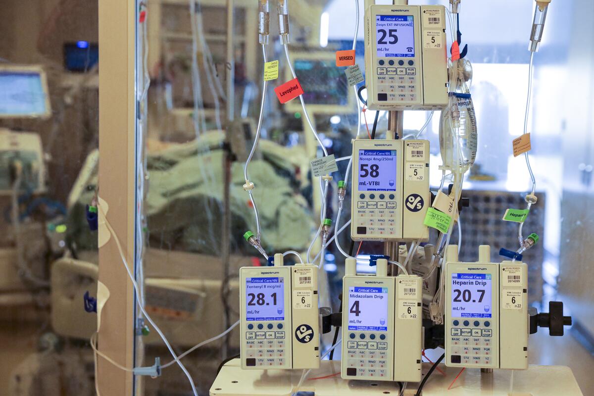 IV pumps deliver medication at an intensive care unit in Colton. 