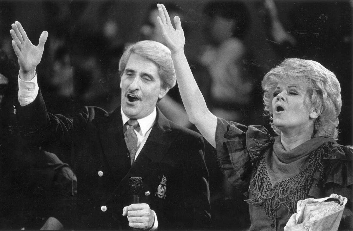 Paul and Jan Crouch during the taping of one of their " Praise the Lord" shows (Mark Boster / Los Angeles Times)
