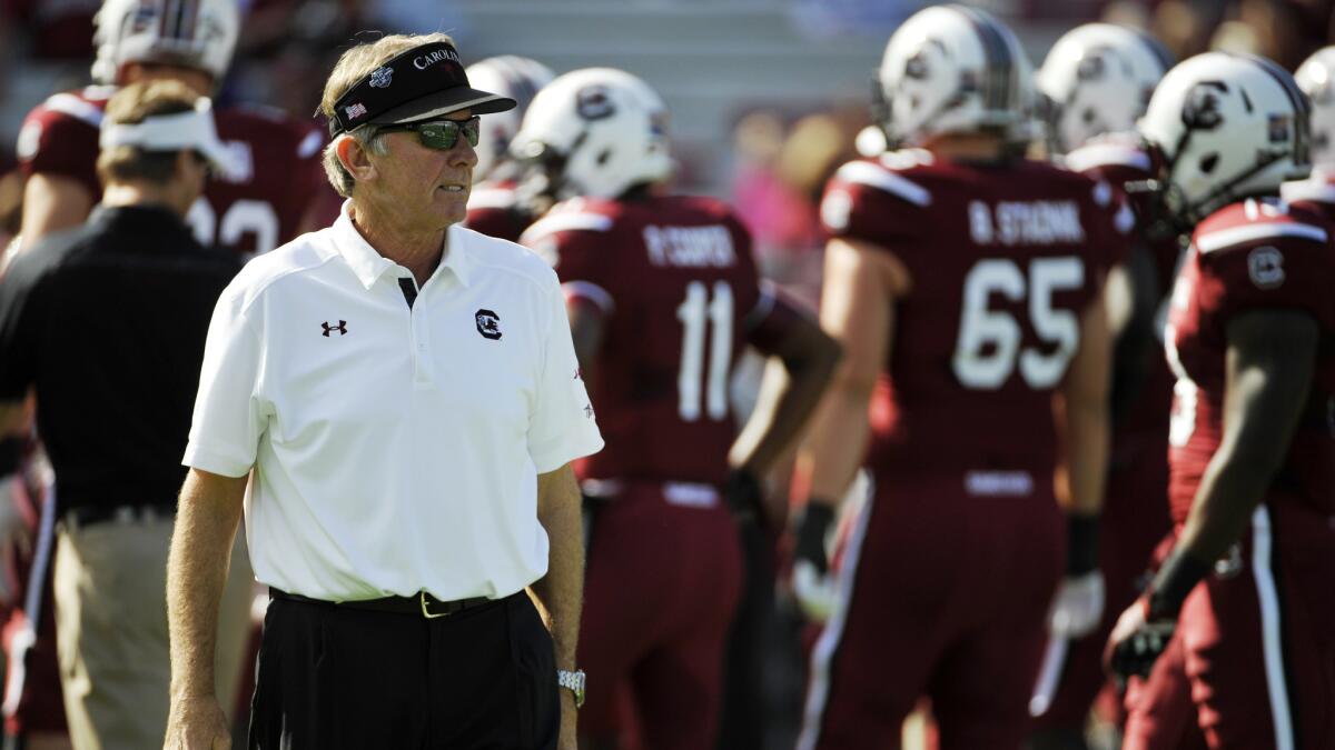 South Carolina Coach Steve Spurrier looks on before a game against Mississippi State in November. Spurrier is entering his 10th season with the Gamecocks.