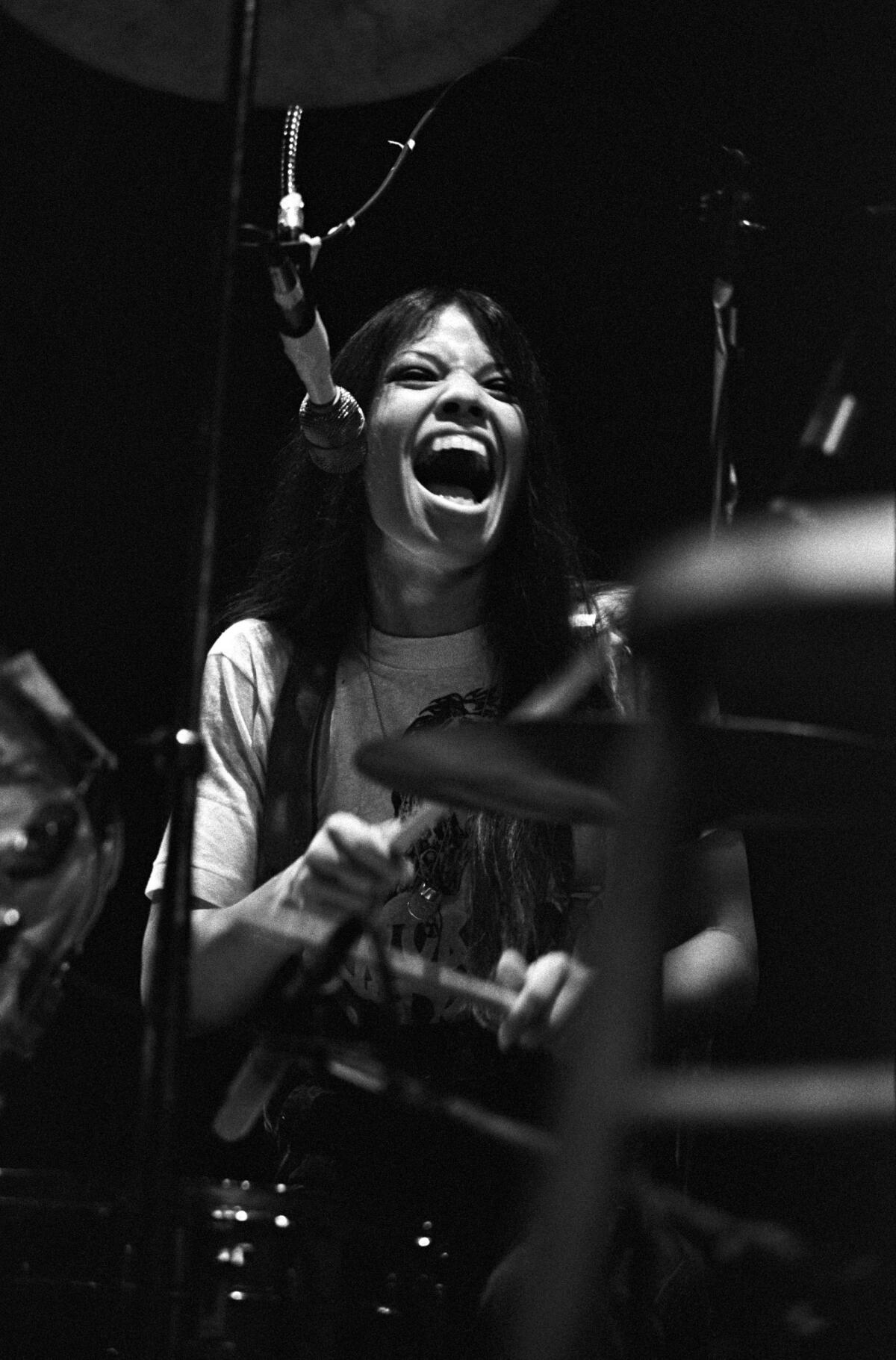 Drummer Brie Brandt-Howard, a.k.a. Brie Darling, performs with Fanny, then known as the L.A. All-Stars, in 1975 in Atlanta.