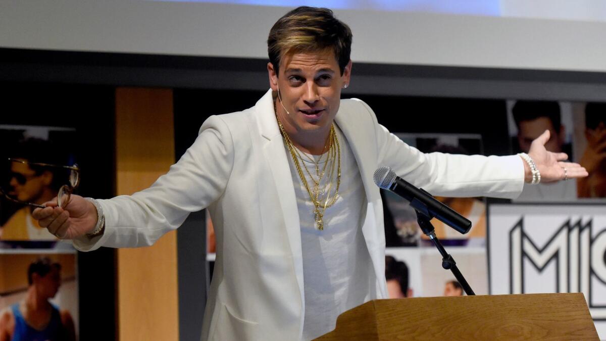 Milo Yiannopoulos, shown speaking at the University of Colorado in Boulder, Colo., on Jan. 25, 2017, and other conservatives have been flashpoints for clashes over speech rights on campus.