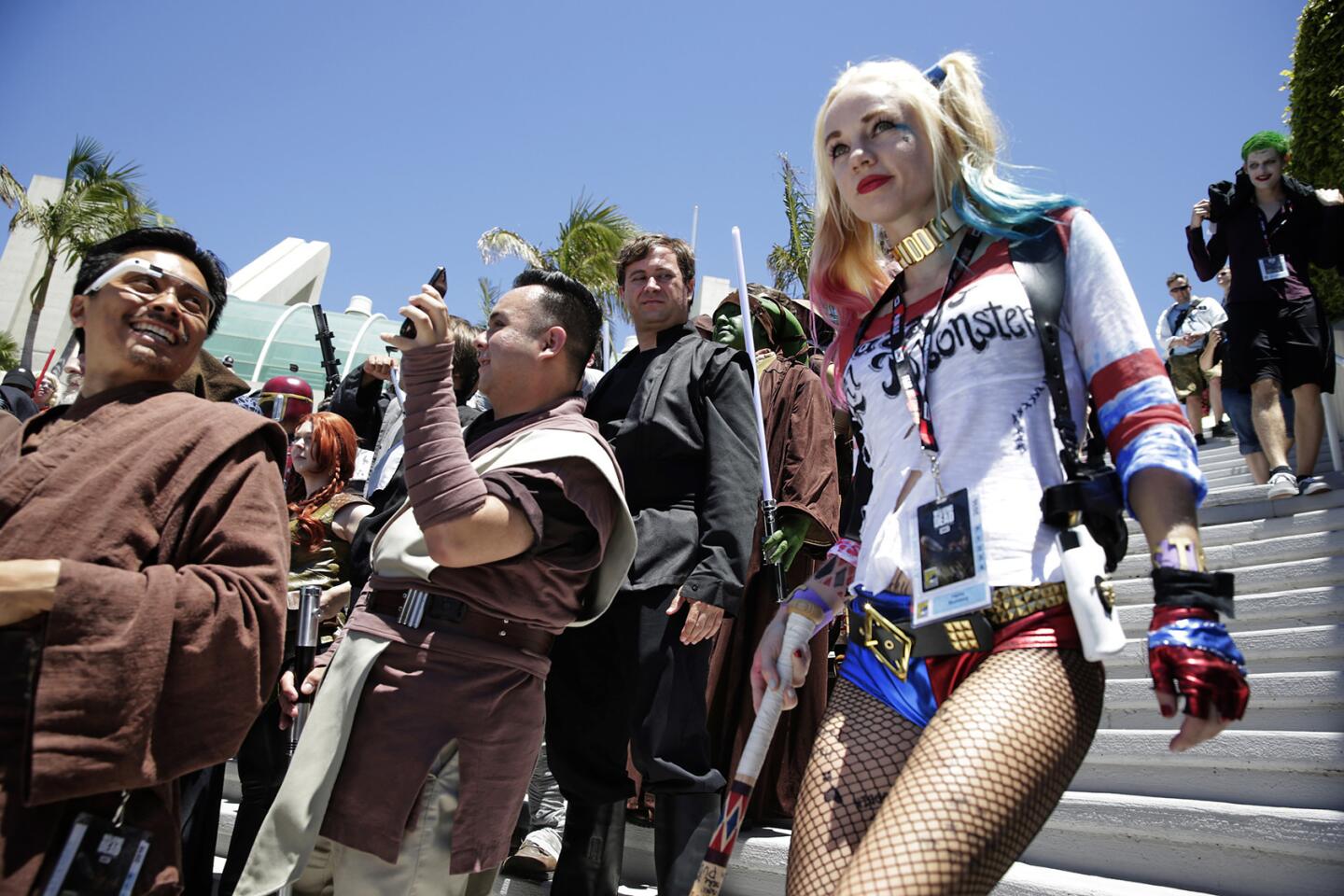 Quinn cosplay: Hayley Blumberg as Harley Quinn during day two of Comic-Con 2016.