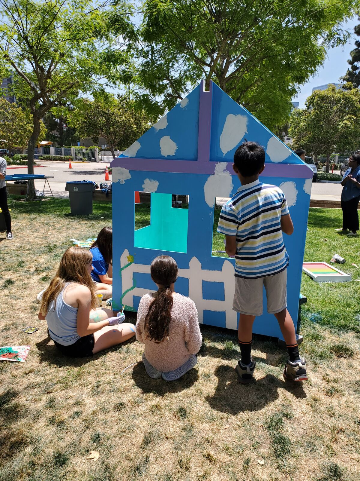 La Jolla Country Day School fifth-graders work on a garden-themed playhouse.