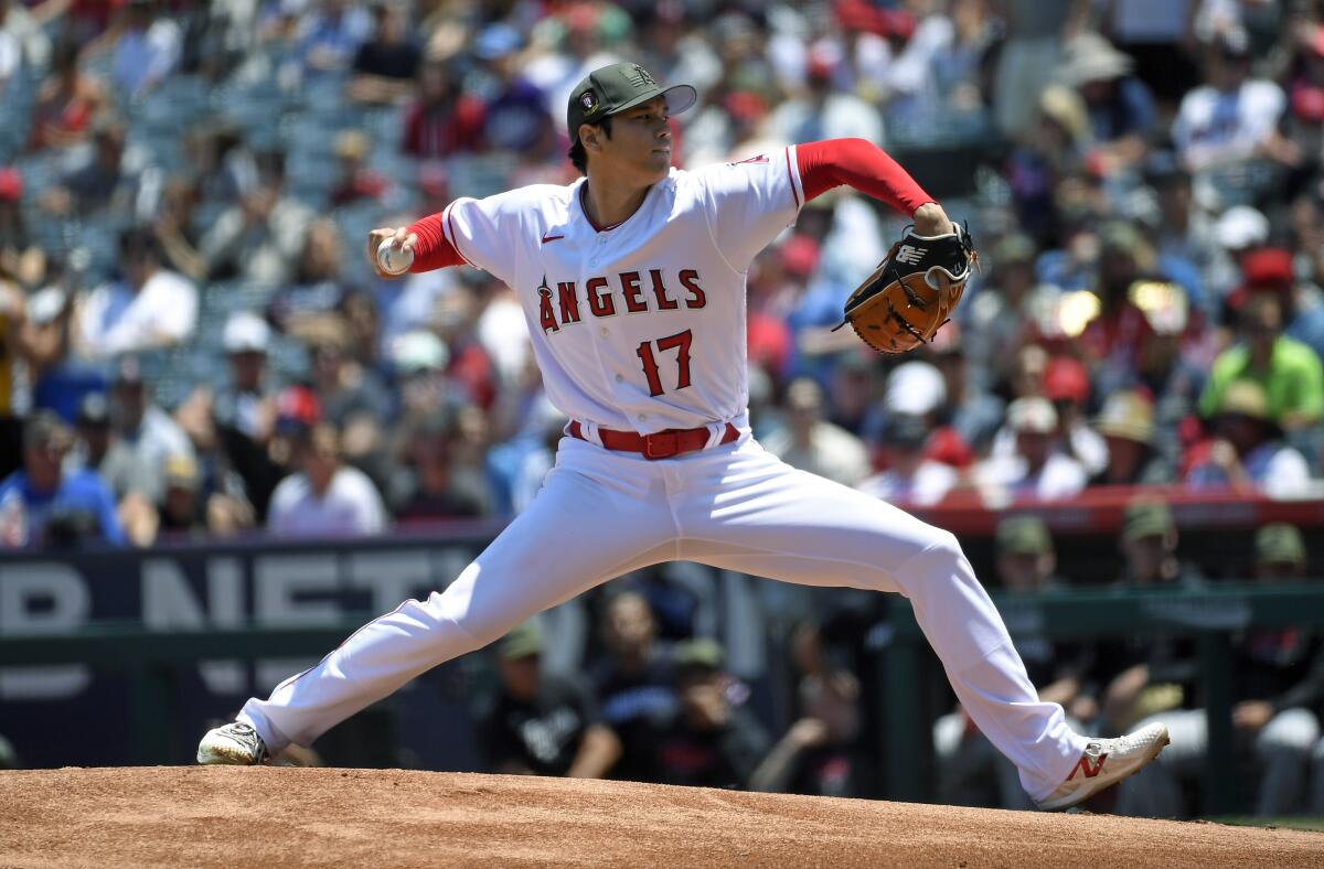 Angels starting pitcher Shohei Ohtani delivers during a 4-2 win over the Minnesota Twins.