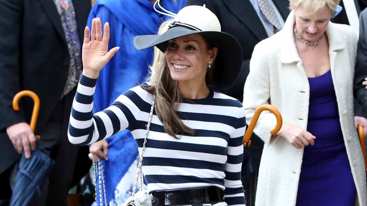 Tara Palmer-Tomkinson, Prince Charles' goddaughter, leaves after attending a wedding in 2013.