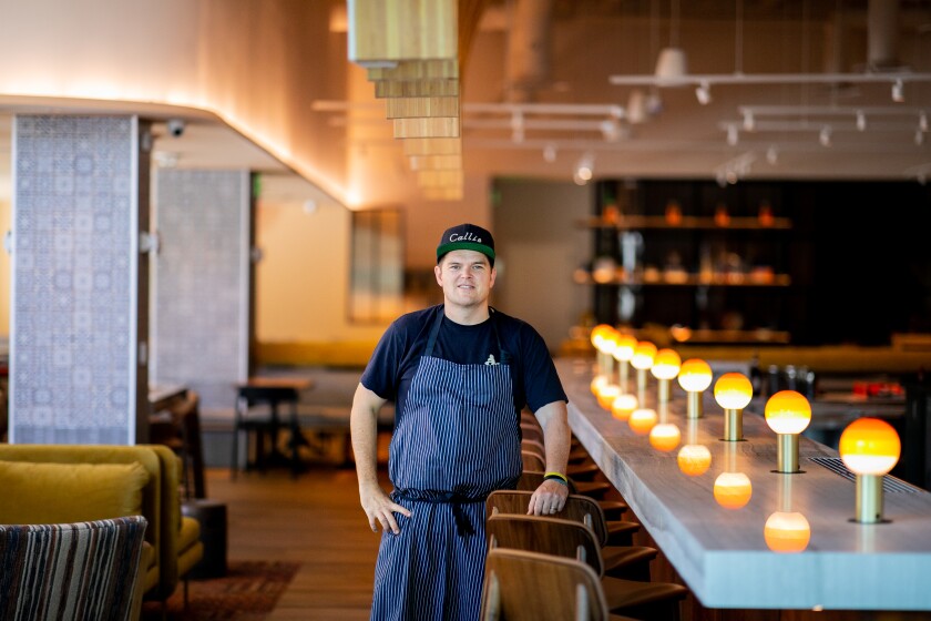 Chef Travis Swikard in his East Village restaurant Callie in May 2021.