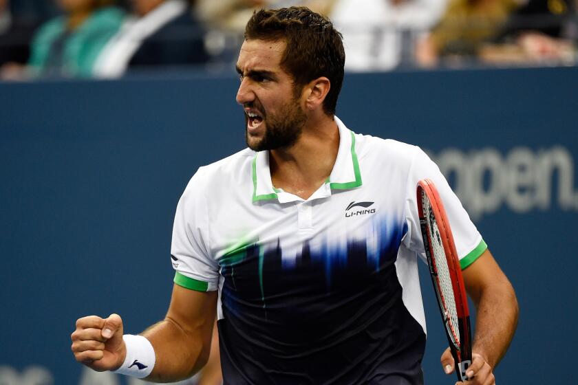 Marin Cilic of Croatia celebrates during his victory over Kei Nishikori in the U.S. Open men's final on Monday.