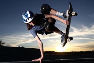 NAPA, CALIFORNIA - JUNE 03: 14-year-old Olympic hopeful skateboarder Minna Stess trains at a skatepark.