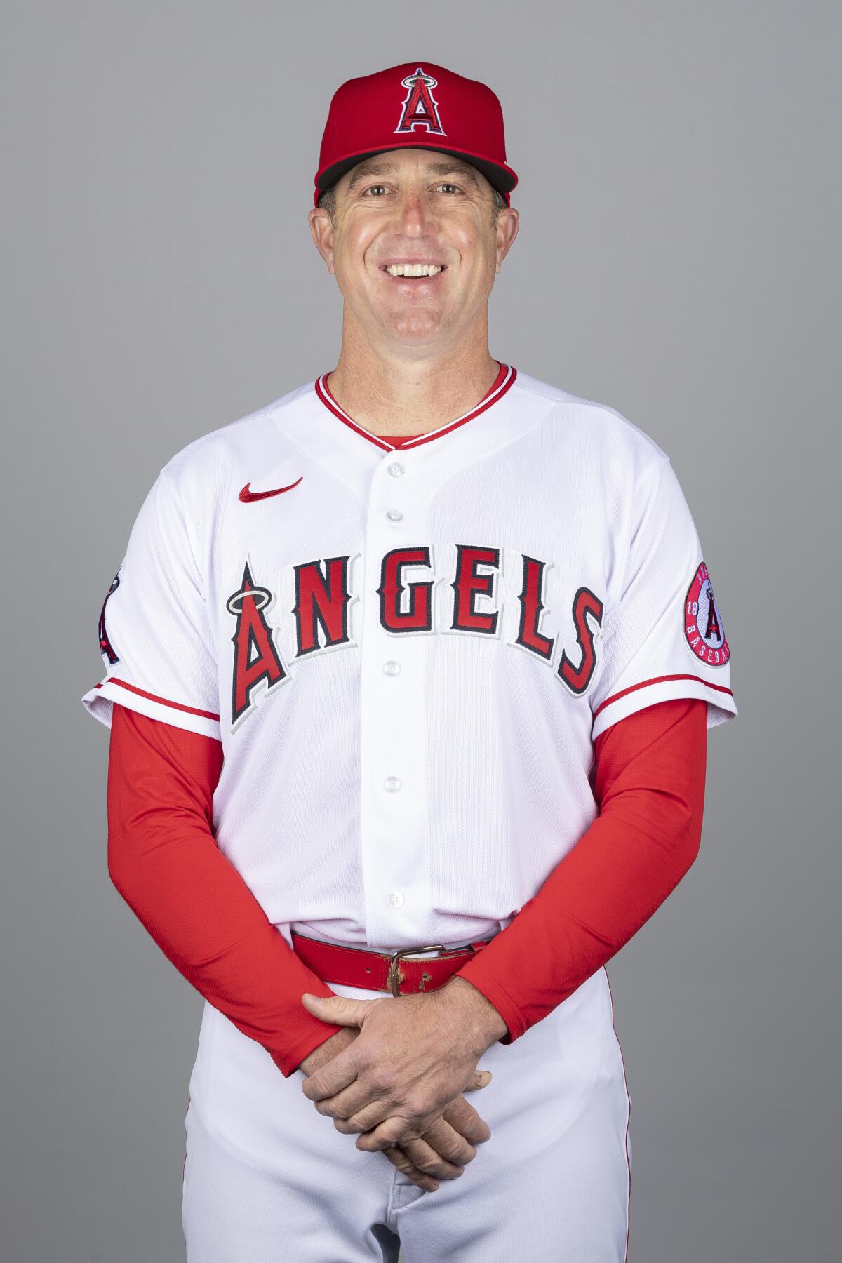 Angels bullpen catcher Jason Brown will throw to Shohei Ohtani in the Home Rub Derby. (Jennifer Stewart/MLB Photos via AP)