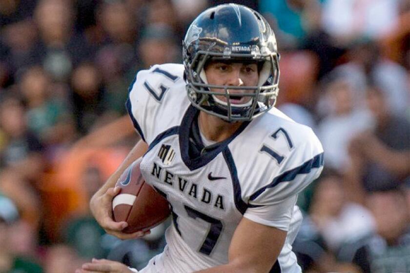 Nevada quarterback Cody Fajardo, who led Anaheim Servite High School to a state title in 2009, passed for 2,786 yard while also rushing for another 1,121 yards last season for the Wolf Pack.