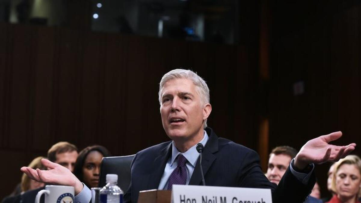 Neil M. Gorsuch, President Trump's nominee for the Supreme Court, testifies before the Senate Judiciary Committee.