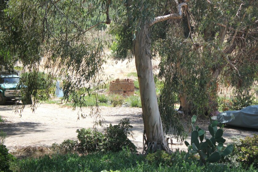 The property off Torrey Pines Road, north of La Jolla Parkway, once belonged to the Rodriguez family, who operated the La Jolla Canyon Clay Products Company on the site. In the center of this photo, the crumbling historical kiln can be seen.