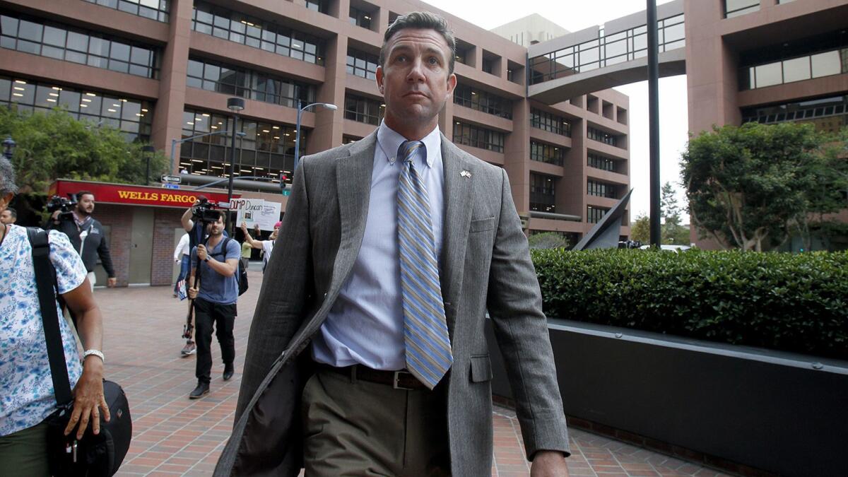 Rep. Duncan Hunter (R-Alpine) leaves San Diego federal court on Sept. 24, 2018.