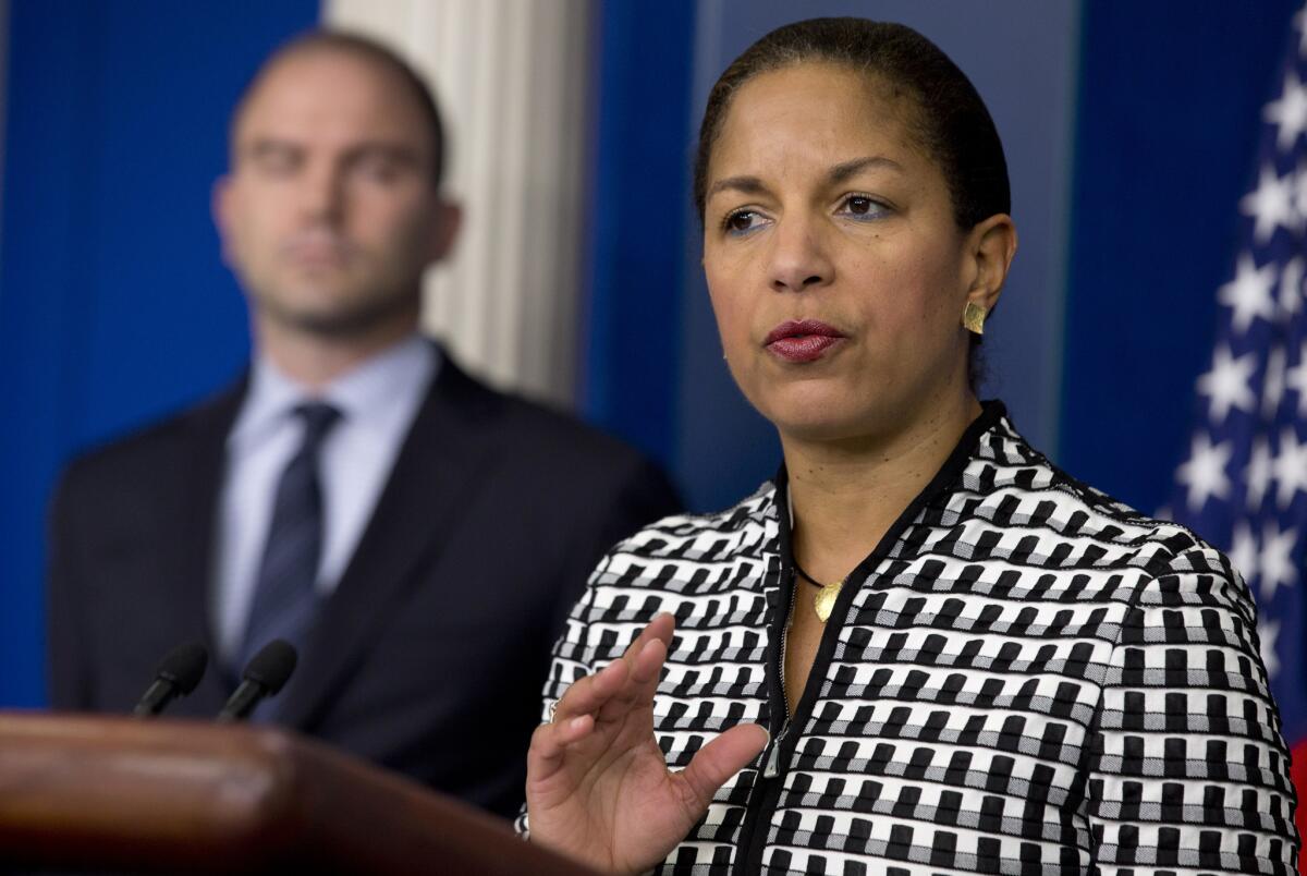 National Security Advisor Susan Rice and her deputy, Ben Rhodes, hold a briefing April 18 before President Obama's recent trip to Asia.