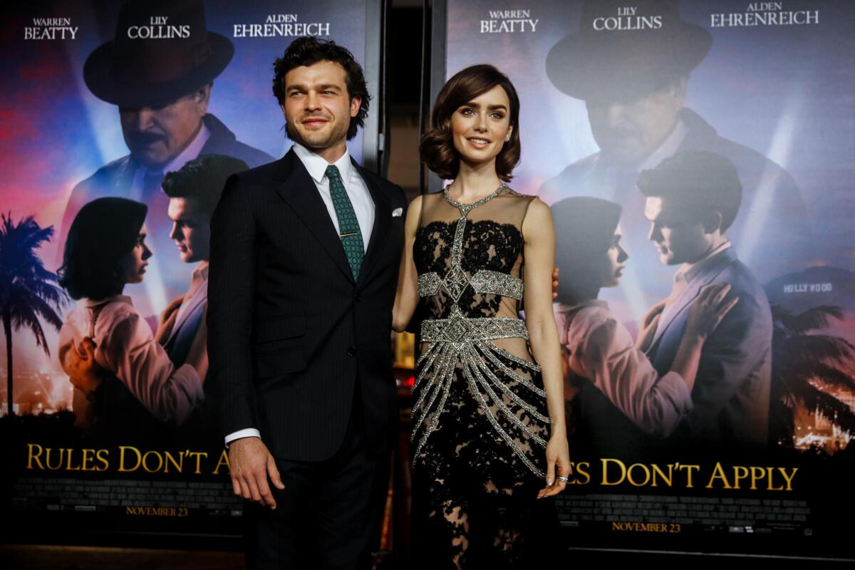 "Rules Don't Apply" stars Alden Ehrenreich and Lily Collins attend the premiere.