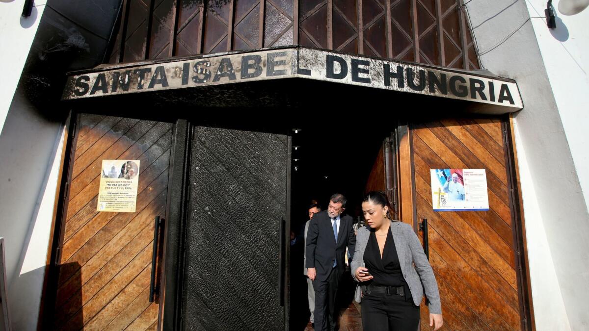 This Roman Catholic Church in Santiago, Chile, is one of three firebombed on Jan. 12, 2018. Leaflets dropped at the scene decried the upcoming visit of Pope Francis and called for a free Mapuche nation.