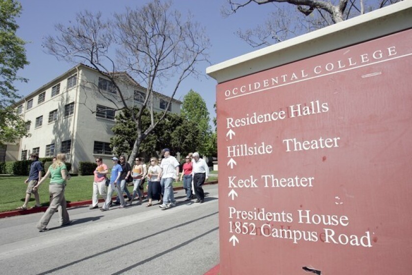 A group of high school students take a tour of Occidental College in Eagle Rock.