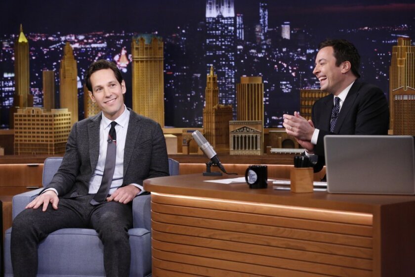 Paul Rudd, left, joined Jimmy Fallon this week on NBC's "Tonight Show."