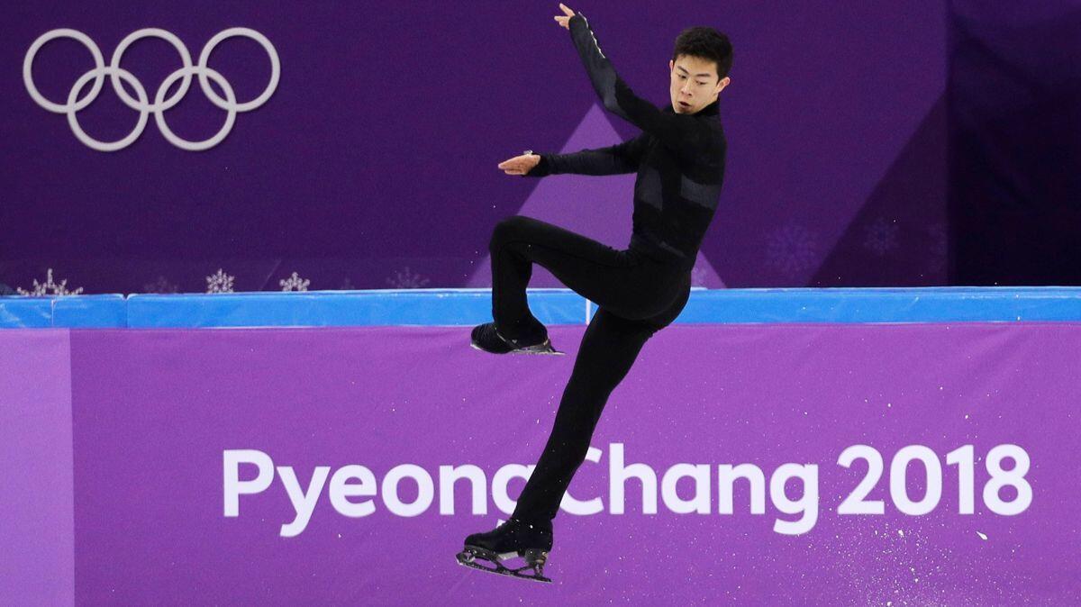 Nathan Chen performs in the men's single short program team event at the 2018 Winter Olympics in Gangneung, South Korea on Friday.