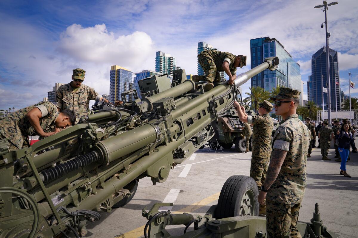 Marines from 3rd Battalion 11th Marines prepared their M777 A2 Howitzer 150mm for display during Fleet Week in San Diego.