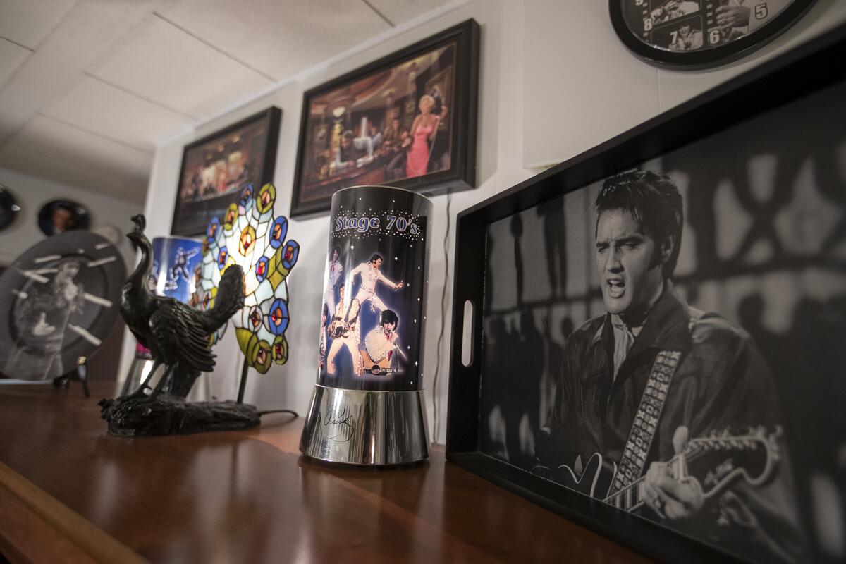 The mobile home of Sylvia Ronquillo and Jesse Nava is full of Elvis memorabilia.