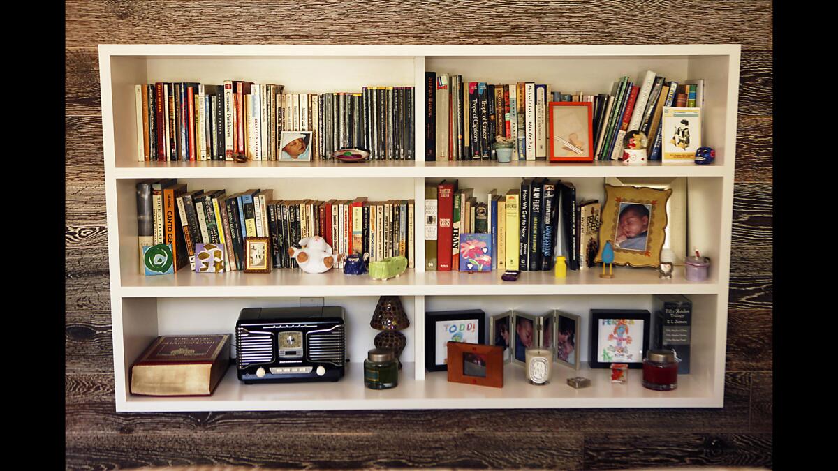 One of two built-in bookshelves can be found in the new master bedroom of architect Todd Conversano's home.