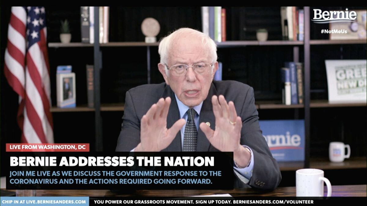 Democratic presidential candidate Sen. Bernie Sanders speaks Tuesday from Washington. 