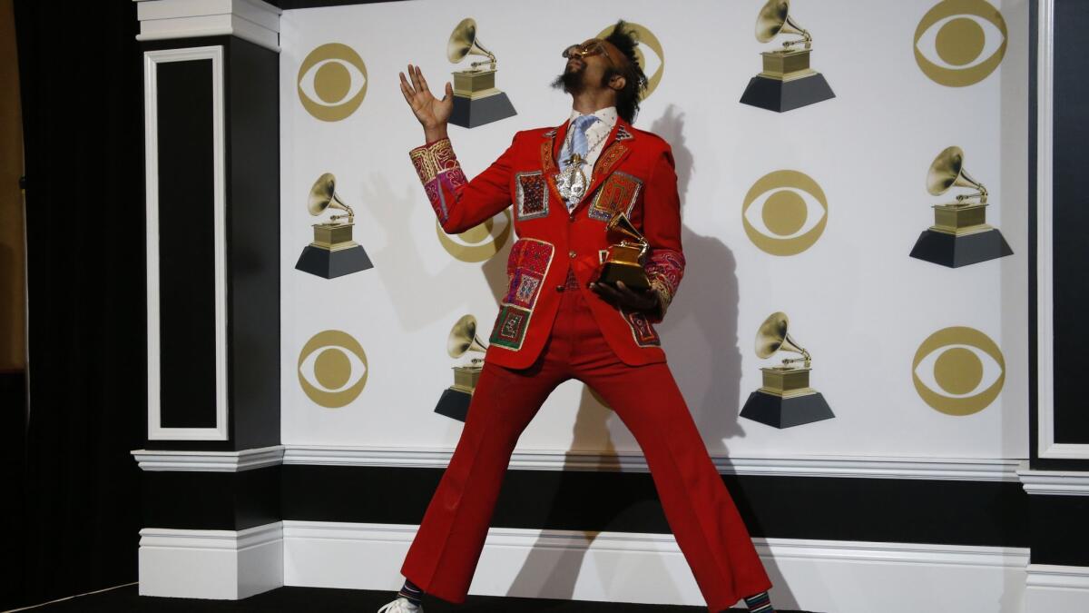 Best contemporary blues album winner Fantastic Negrito backstage at the 61st Grammy Awards.