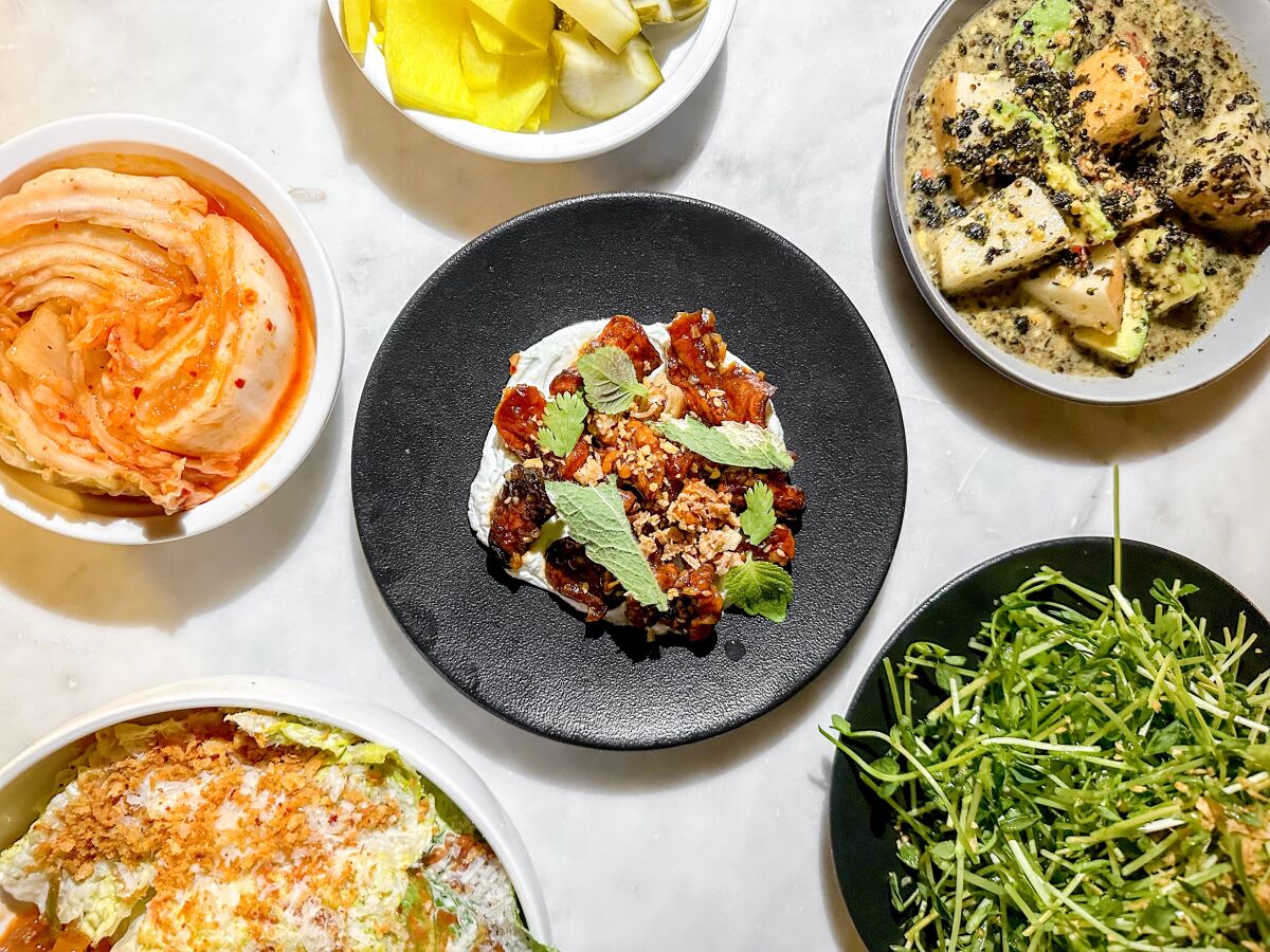 overhead view of several dishes