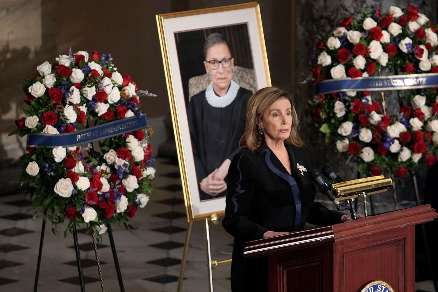 House Speaker Nancy Pelosi speaks during a ceremony to honor the late Justice Ruth Bader Ginsburg at the U.S. Capitol