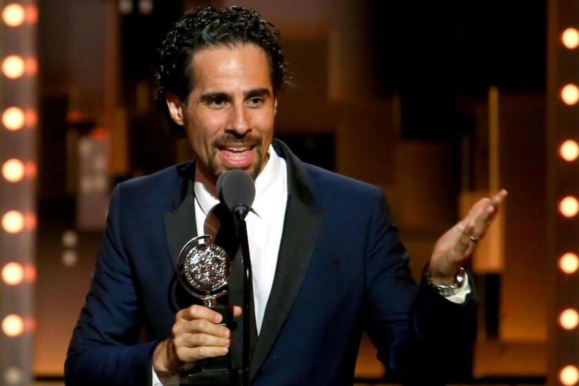 Alex Lacamoire accepts the award for best orchestrations for "Dear Evan Hansen" at the 71st annual Tony Awards on Sunday, June 11, 2017, in New York. (Photo by Michael Zorn/Invision/AP)