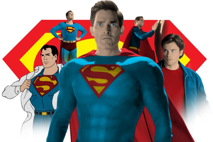 An illustration featuring the actors who have played Superman over the years.