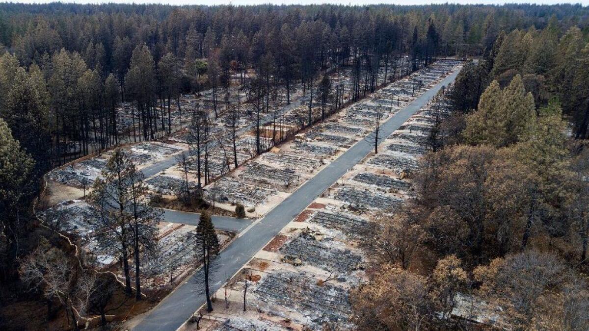 The Camp fire leveled the Ridgewood Mobile Home Park retirement community in Paradise, Calif.