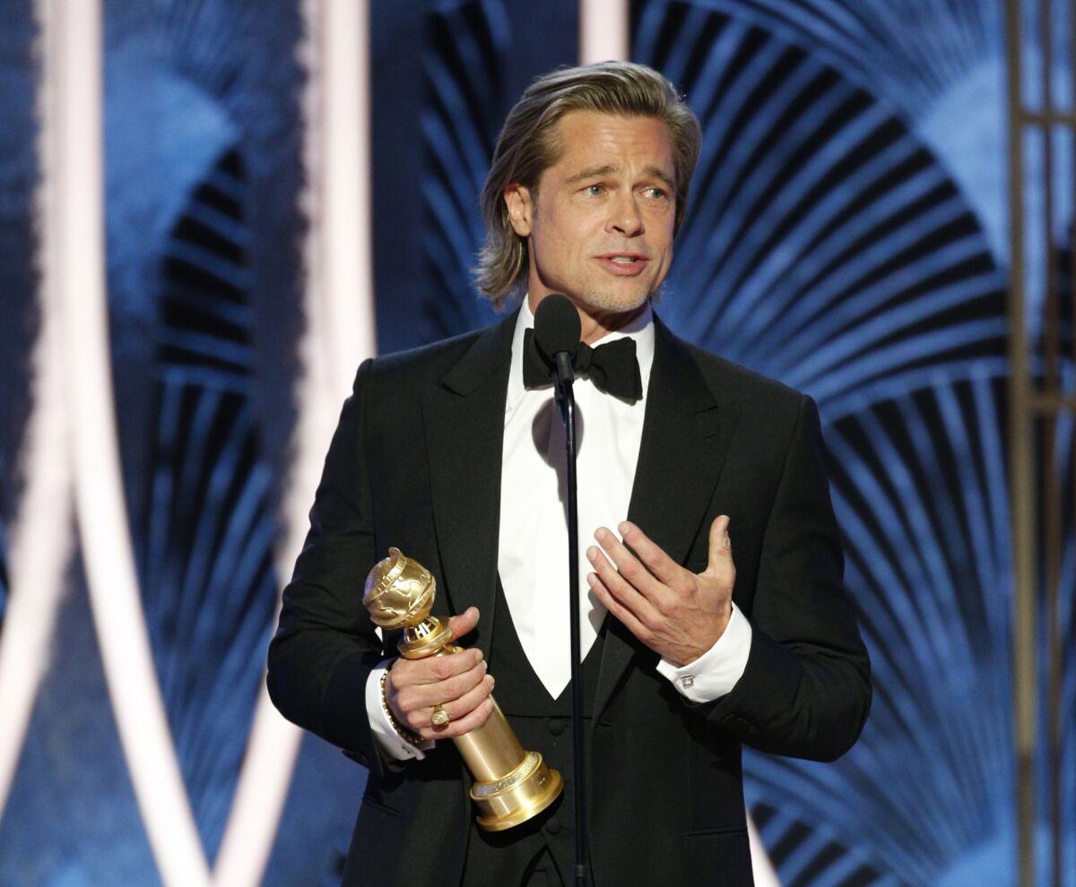 Brad Pitt accepts his Golden Globe for "Once Upon a Time ... in Hollywood." 