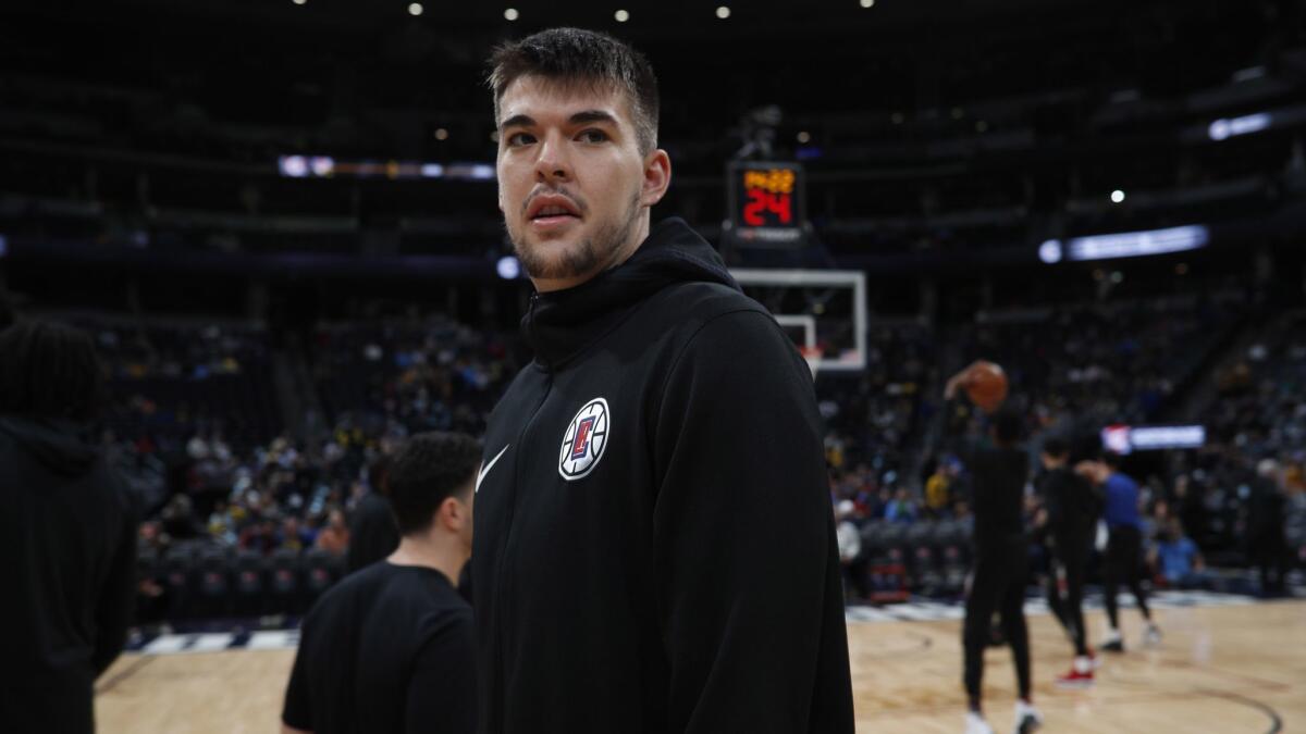 Clippers center Ivica Zubac gets ready courtside for a game in February.