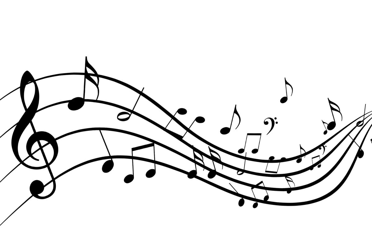 black music notes on a solid white background