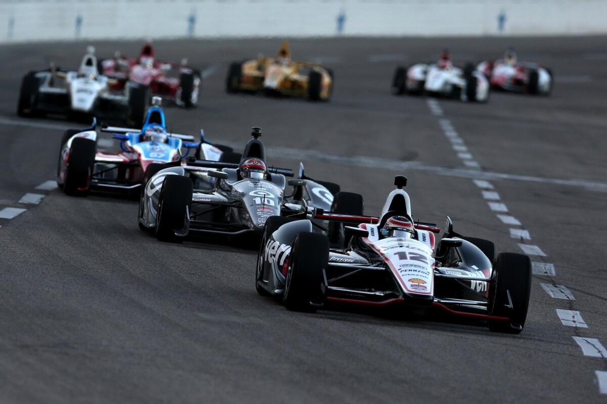Will Power leads a pack of cars during the Firestone 600 at Texas Motor Speedway on June 7.