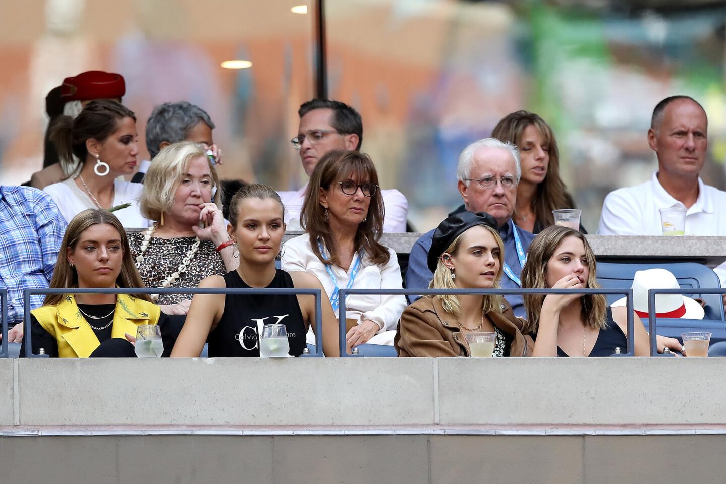 Models Josephine Skriver, Cara Delevingne and Ashley Benson attend the Women's Singles final match against between Serena Williams of the United States and Bianca Andreescu of Canada on day thirteen of the 2019 U.S. Open at the USTA Billie Jean King National Tennis Center on Sept. 7, 2019, in Queens.